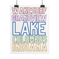 Lake Columbus Indiana Wakesurf Poster — Grandview Typography Rolled Poster