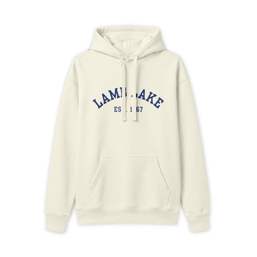 Lamb Lake Hoodie - Vintage Blue Text Lake Sweatshirt